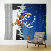 Funny Reindeer Peeking Christmas Meme  タペストリー (インサイチュ(横))