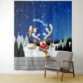 Funny Reindeer Peeking Christmas Meme  タペストリー (インサイチュ)