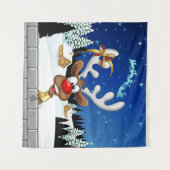 Funny Reindeer Peeking Christmas Meme  タペストリー (正面(横))