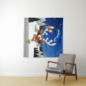 Funny Reindeer Peeking Christmas Meme  タペストリー (インサイチュ(横))