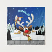 Funny Reindeer Peeking Christmas Meme  タペストリー (正面)