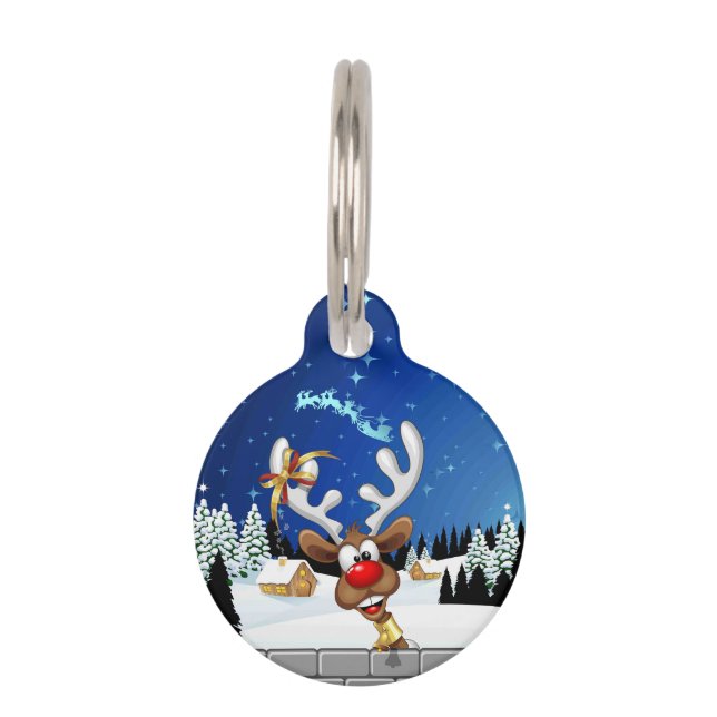 Funny Reindeer Peeking Christmas Meme  ペット　ネームタグ (正面)