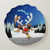 Funny Reindeer Peeking Christmas Meme  ラウンドクッション (裏面)