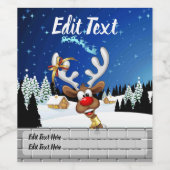 Funny Reindeer Peeking Christmas Meme  ワインラベル (シングルラベル)