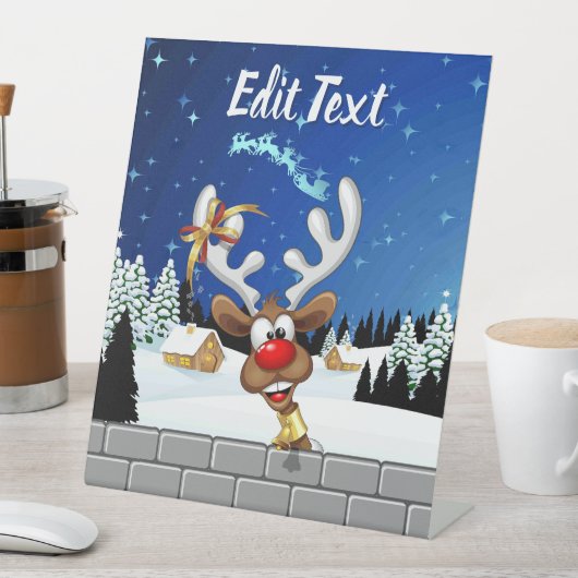 Funny Reindeer Peeking Christmas Meme  台座サイン (インサイチュ)