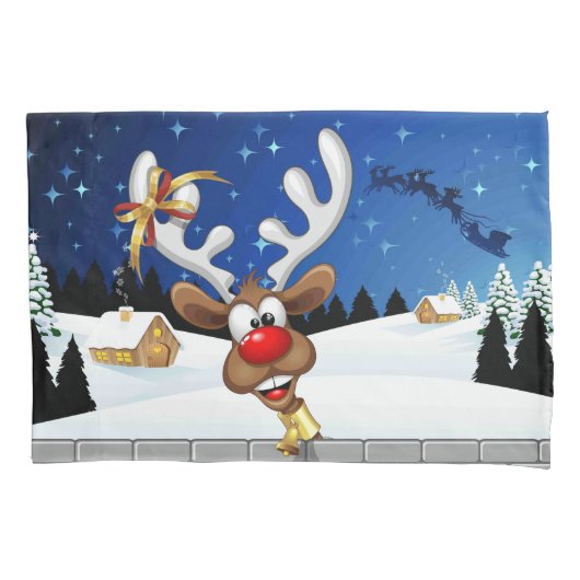 Funny Reindeer Peeking Christmas Meme  枕カバー (正面)