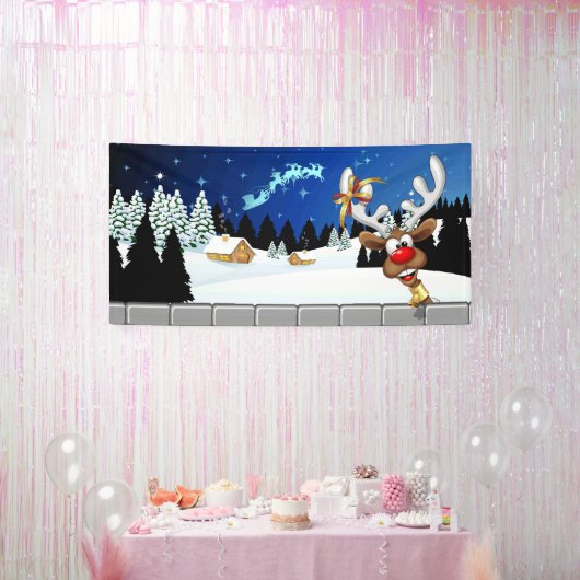 Funny Reindeer Peeking Christmas Meme  横断幕 (パーティー)