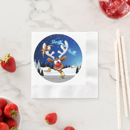 Funny Reindeer Peeking Christmas Meme  縁ありカクテルナプキン (インサイチュ)