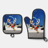 Funny Reindeer Peeking Christmas Meme  鍋つかみ&鍋敷きセット (正面)