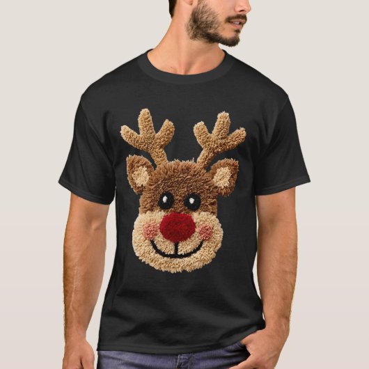 Funny Reindeer Rudolph Crochet Merry Christmas Xma Tシャツ (正面)
