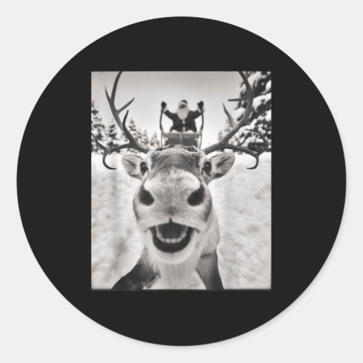 Funny Reindeer Selfie Christmas Santa Funny Kids  ラウンドシール (正面)