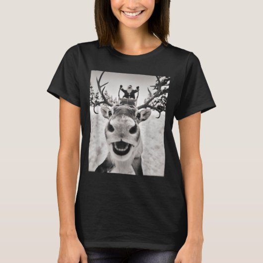 Funny Reindeer Selfie Christmas Santa Funny Kids  Tシャツ (正面)