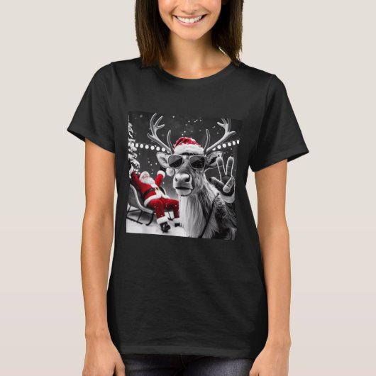 Funny Reindeer Selfie Christmas  Tシャツ (正面)