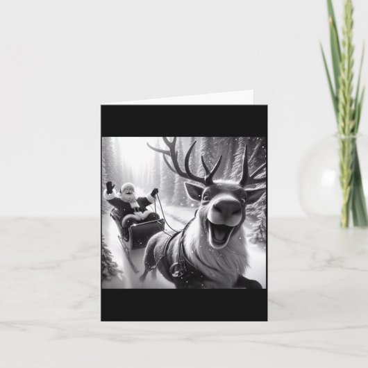 Funny Reindeer Selfie Santa Christmas Shirts Men W カード (正面)