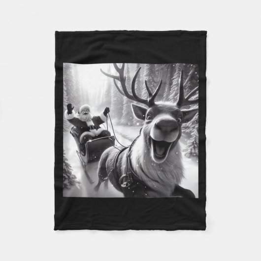 Funny Reindeer Selfie Santa Christmas Shirts Men W フリースブランケット (正面)