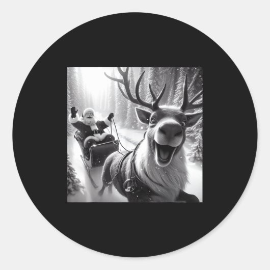 Funny Reindeer Selfie Santa Christmas Shirts Men W ラウンドシール (正面)