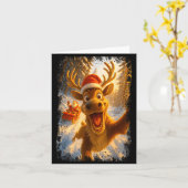 Funny Reindeer Selfie Santa Merry Christmas Men Wo カード (黄色い花)