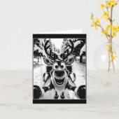 Funny Reindeer Selfie Santa Sleigh Christmas Holid カード (黄色い花)