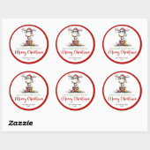 Funny reindeer sticker whimsical red green cartoon ラウンドシール (シート)