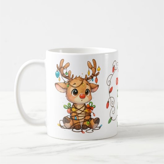 Funny Reindeer Stuck in Christmas Lights Mug コーヒーマグカップ (左)