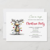 Funny Reindeer Watercolor Christmas Party Card 招待状 (正面)