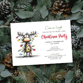 Funny Reindeer Watercolor Christmas Party Card 招待状