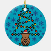Funny Reindeer with Plug and Christmas Light Tree セラミックオーナメント (裏面)