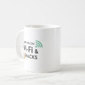 Funny Remote Work Mug Wi-Fi and Snacks Quote コーヒーマグカップ (正面左)