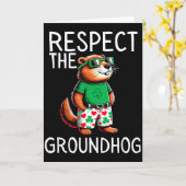 Funny Respect The Groundhog Ground Hog Day Funny  カード (黄色い花)