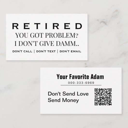 Funny Retired Profession Gag Retirement 名刺 (正面/裏面)