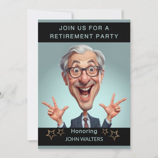 Funny Retirement Party Caricature Co-Worker 招待状 (正面)