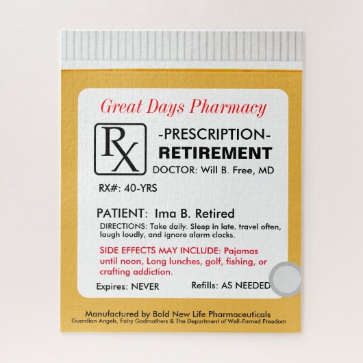 Funny Retirement Prescription RX ジグソーパズル (縦)