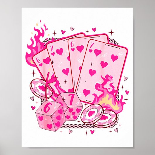Funny Retro 6 7 Valentine Love Hearts Playing Card ポスター (正面)