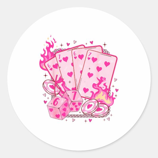 Funny Retro 6 7 Valentine Love Hearts Playing Card ラウンドシール (正面)