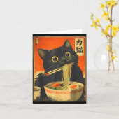 Funny Retro Anime Cat Ramen Japanese Cat Graphic A カード (黄色い花)