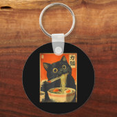 Funny Retro Anime Cat Ramen Japanese Cat Graphic A キーホルダー (正面)