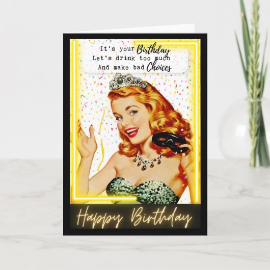 Funny Retro Birthday Card Best Friend-Sassy-Choice カード (正面)