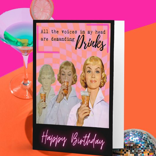 Funny Retro Birthday Card Best Friend-Sassy-Drinks カード