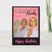 Funny Retro Birthday Card Best Friend-Sassy-Drinks カード (正面)