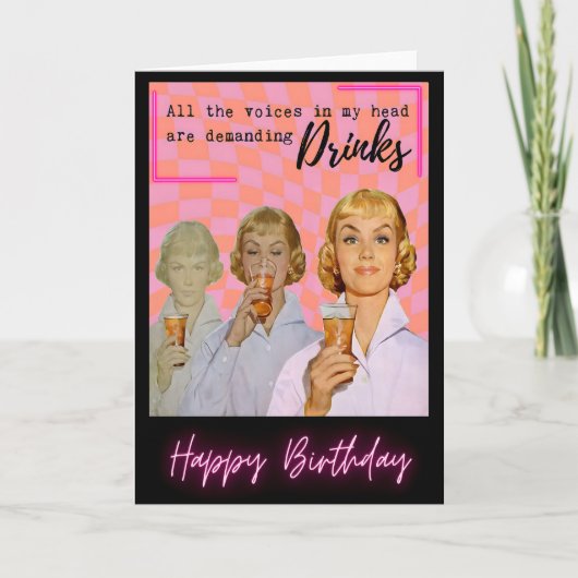 Funny Retro Birthday Card Best Friend-Sassy-Drinks カード (正面)