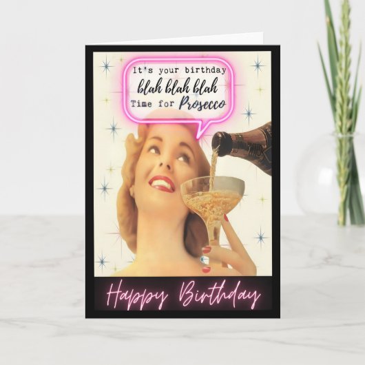 Funny Retro Birthday Card Best Friend-Sassy-Prosec カード (正面)