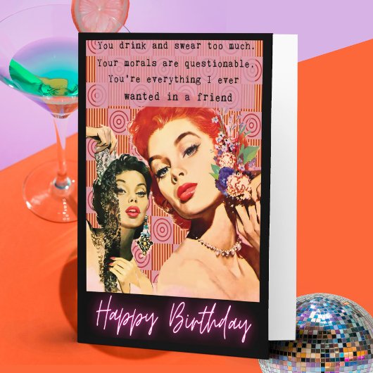 Funny Retro Birthday Card Best Friend-Sassy-Swear カード