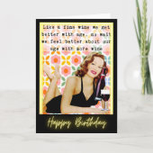 Funny Retro Birthday Card Best Friend-Sassy-Wine カード (正面)