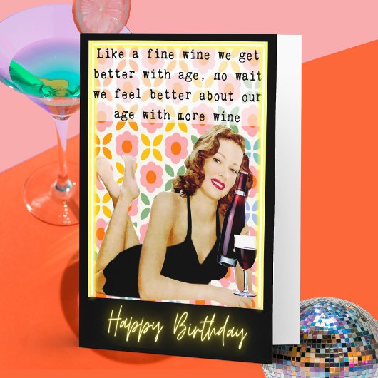 Funny Retro Birthday Card Best Friend-Sassy-Wine カード