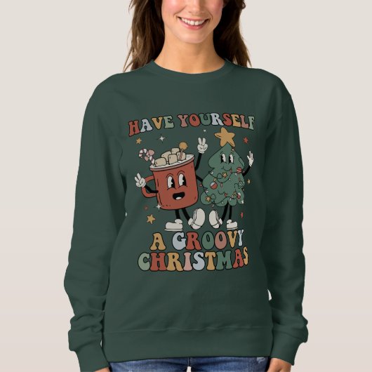 Funny Retro Boho Have Yourself a Groovy Christmas スウェットシャツ (正面)
