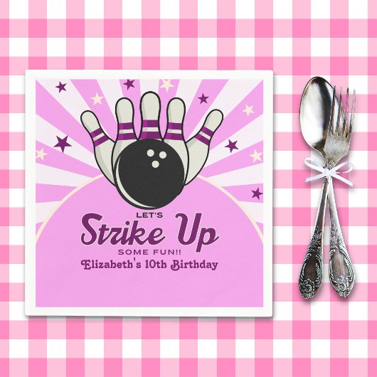 Funny Retro Bowling Birthday Girl Party スタンダードカクテルナプキン