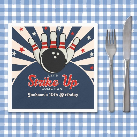 Funny Retro Bowling Birthday Party for Kids スタンダードカクテルナプキン
