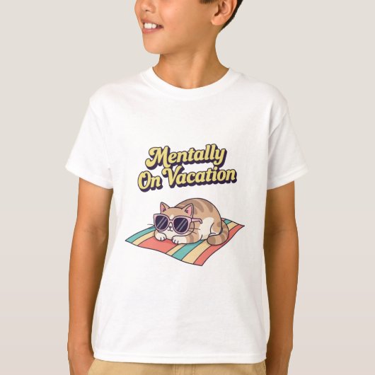 Funny Retro Cat Vacation Kids T-Shirt Tシャツ (正面)
