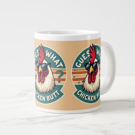 Funny Retro Chicken Butt Joke Design ジャンボコーヒーマグカップ (正面右)