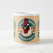 Funny Retro Chicken Butt Joke Design ジャンボコーヒーマグカップ (正面)